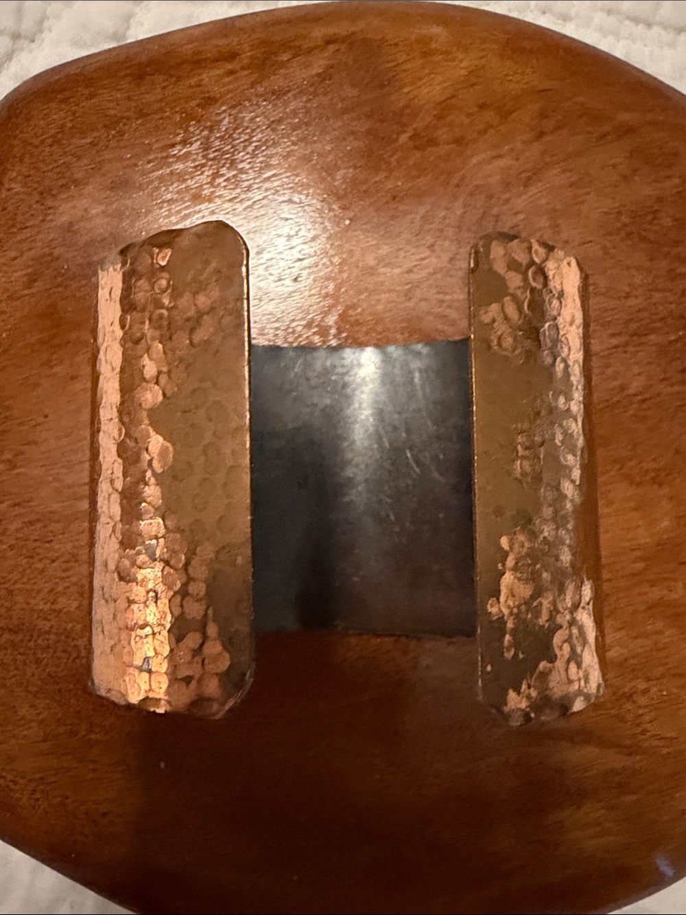 Cuff Bracelet Sea Horses, Copper Tone Finish, Textured Metal, Bevel Edge Detail - Picture 4 of 9